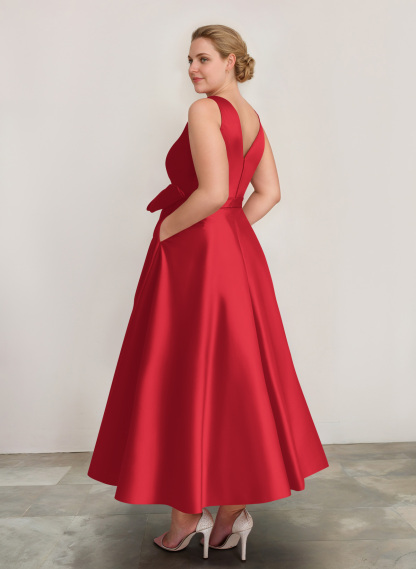 A-Line V-Neck Satin Mother Of The Bride Dresses With Bow(s)/Pockets, product image 49