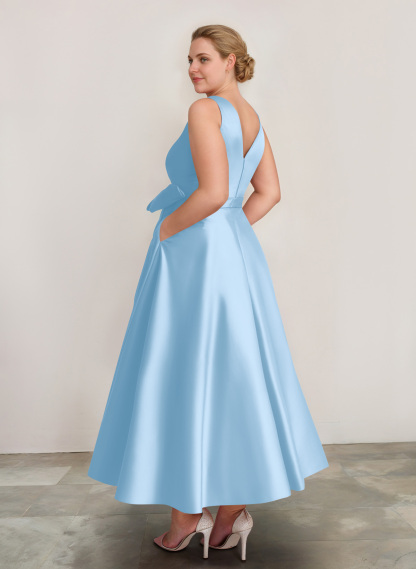 A-Line V-Neck Satin Mother Of The Bride Dresses With Bow(s)/Pockets, product image 19