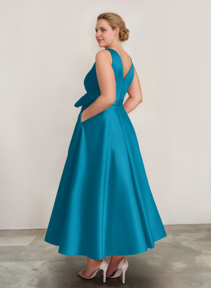 A-Line V-Neck Satin Mother Of The Bride Dresses With Bow(s)/Pockets, product image 29