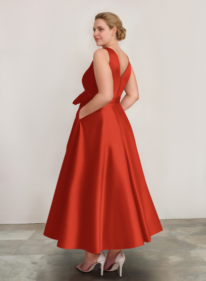 A-Line V-Neck Satin Mother Of The Bride Dresses With Bow(s)/Pockets, product image 59