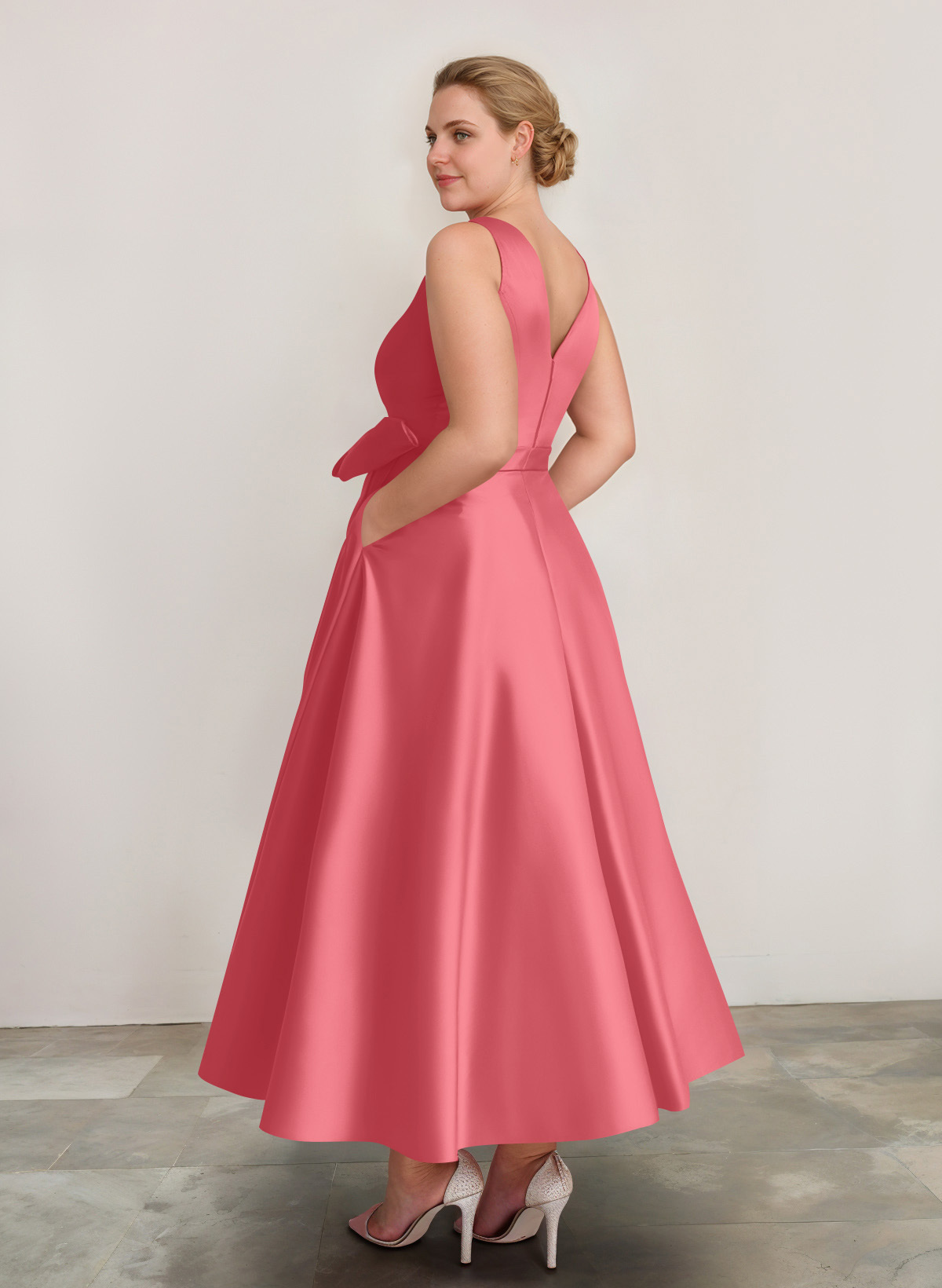 A-Line V-Neck Satin Mother Of The Bride Dresses With Bow(s)/Pockets, product image 61