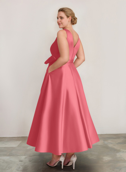 A-Line V-Neck Satin Mother Of The Bride Dresses With Bow(s)/Pockets, product image 61