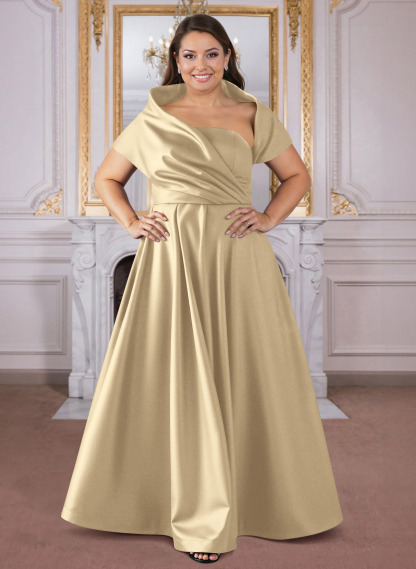 A-Line Cape Sleeves Floor-Length Satin Mother Of The Bride Dresses, product image 5