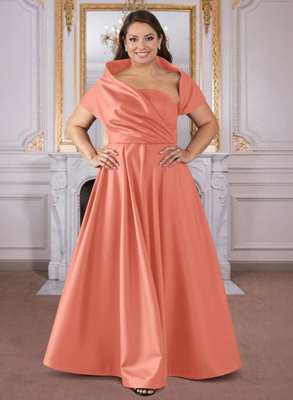 A-Line Cape Sleeves Floor-Length Satin Mother Of The Bride Dresses, product image 43