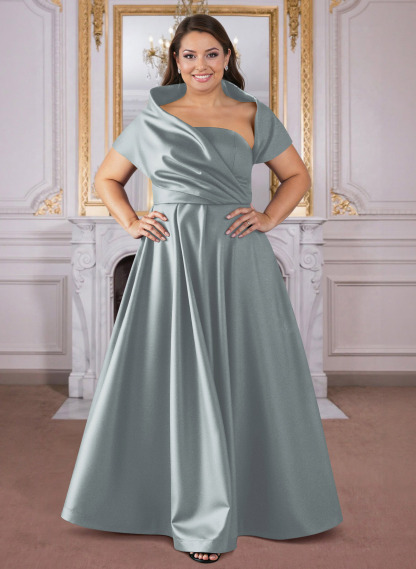 A-Line Cape Sleeves Floor-Length Satin Mother Of The Bride Dresses, product image 17