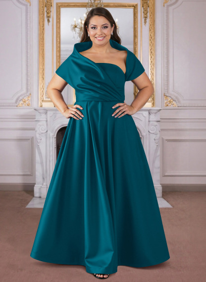 A-Line Cape Sleeves Floor-Length Satin Mother Of The Bride Dresses, product image 21