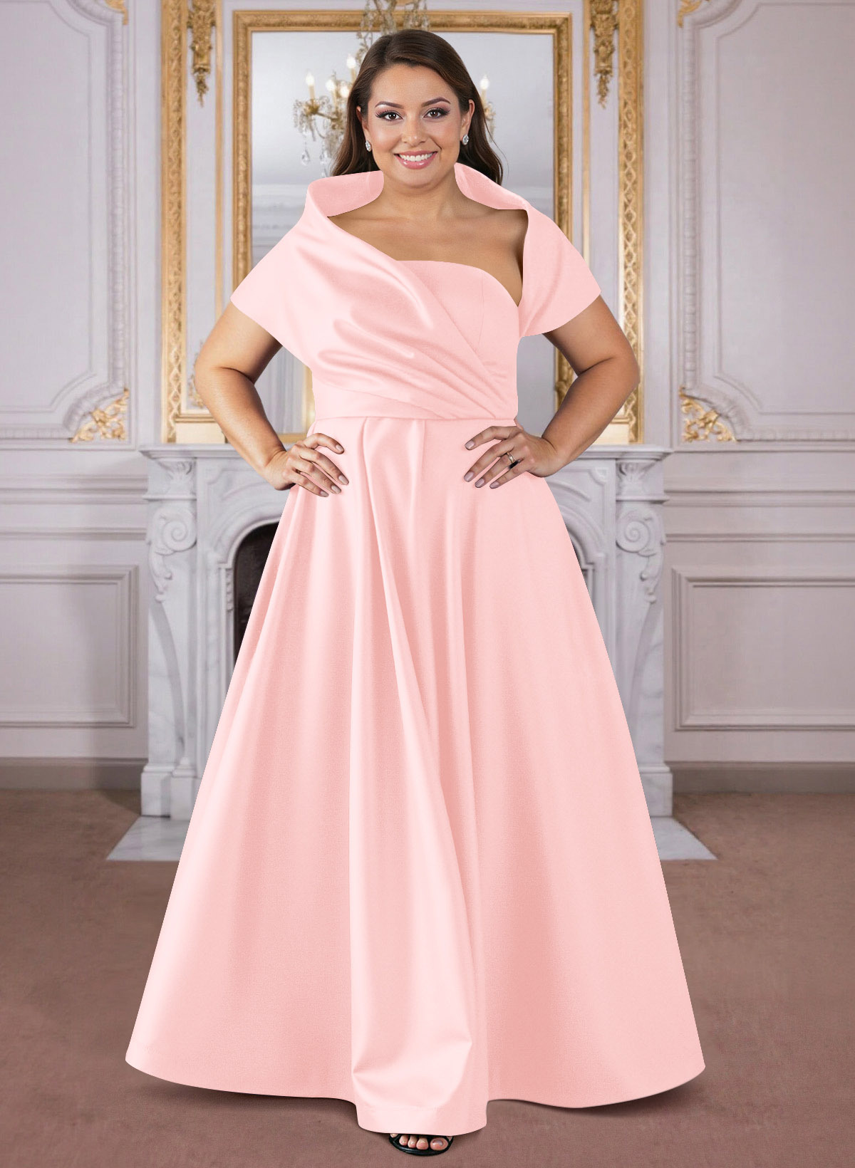A-Line Cape Sleeves Floor-Length Satin Mother Of The Bride Dresses, product image 41
