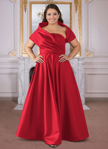 A-Line Cape Sleeves Floor-Length Satin Mother Of The Bride Dresses, product image 49