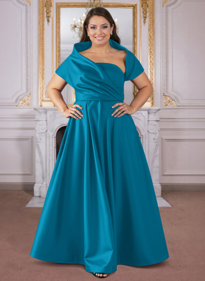 A-Line Cape Sleeves Floor-Length Satin Mother Of The Bride Dresses, product image 29