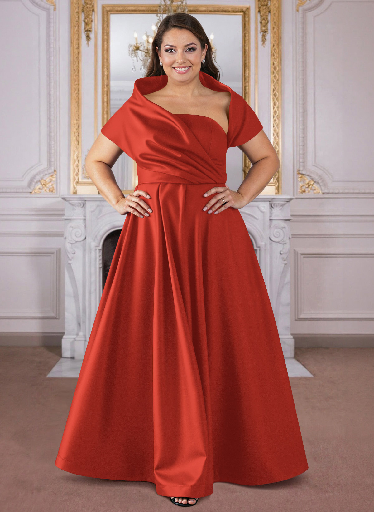 A-Line Cape Sleeves Floor-Length Satin Mother Of The Bride Dresses, product image 59