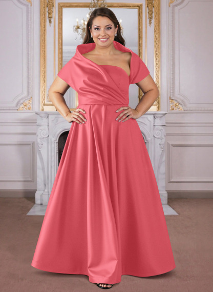 A-Line Cape Sleeves Floor-Length Satin Mother Of The Bride Dresses, product image 61