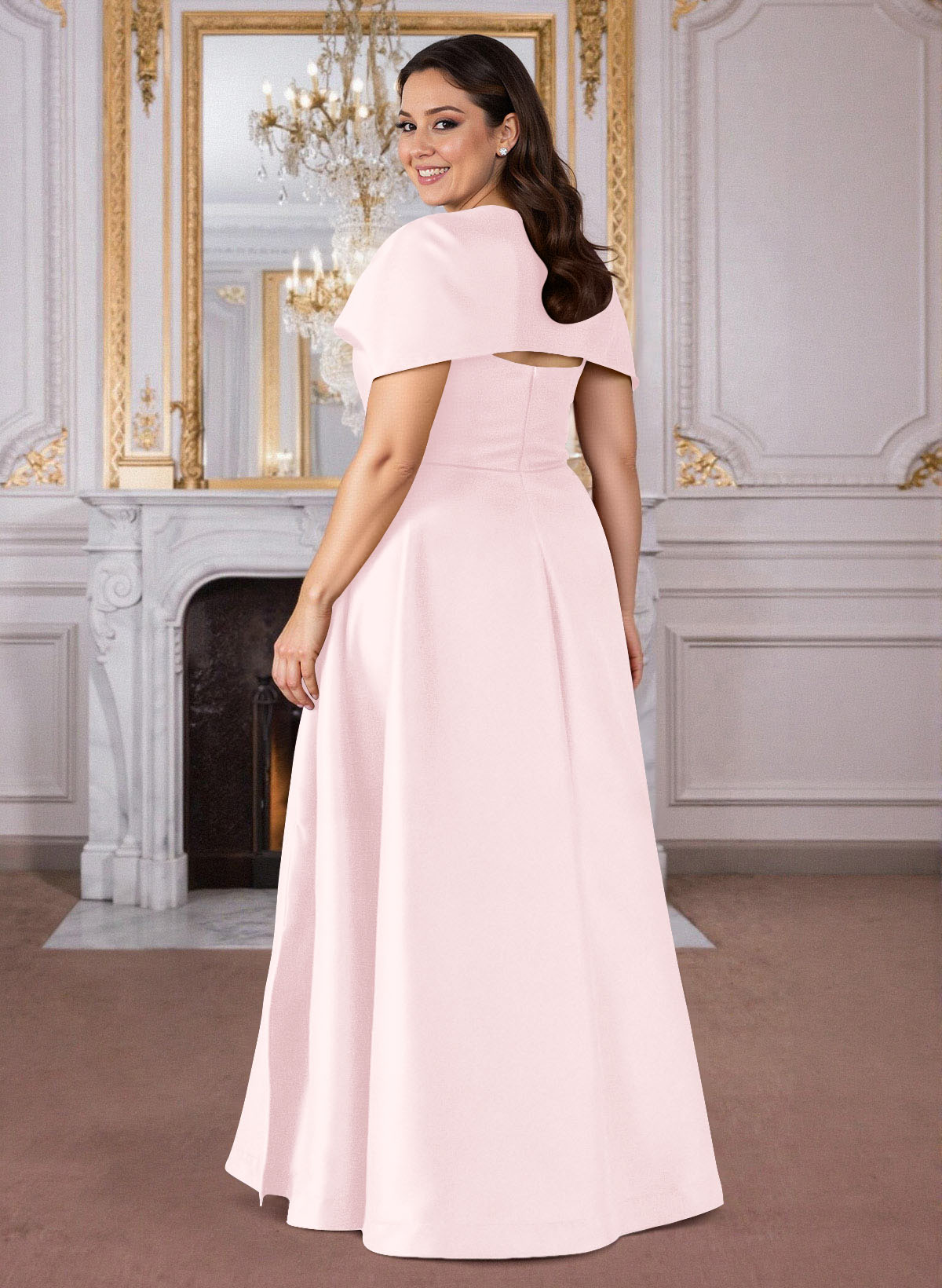 A-Line Cape Sleeves Floor-Length Satin Mother Of The Bride Dresses, product image 46