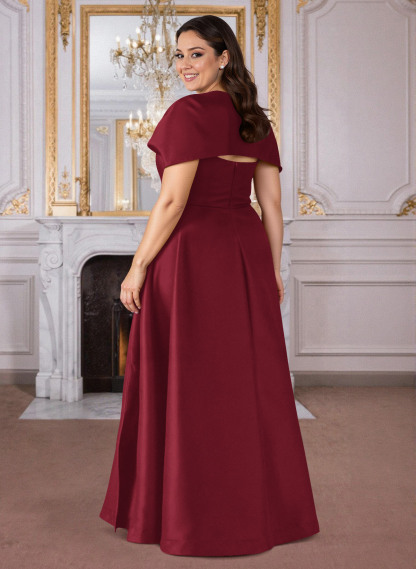 A-Line Cape Sleeves Floor-Length Satin Mother Of The Bride Dresses, product image 52