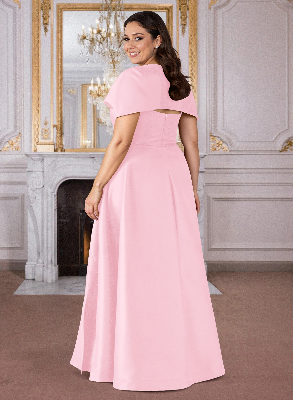 A-Line Cape Sleeves Floor-Length Satin Mother Of The Bride Dresses, product image 48