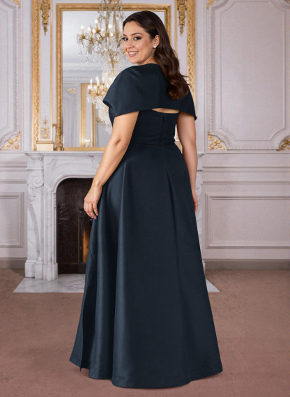 A-Line Cape Sleeves Floor-Length Satin Mother Of The Bride Dresses, product image 8