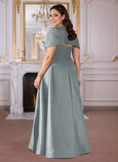 A-Line Cape Sleeves Floor-Length Satin Mother Of The Bride Dresses, product image 18