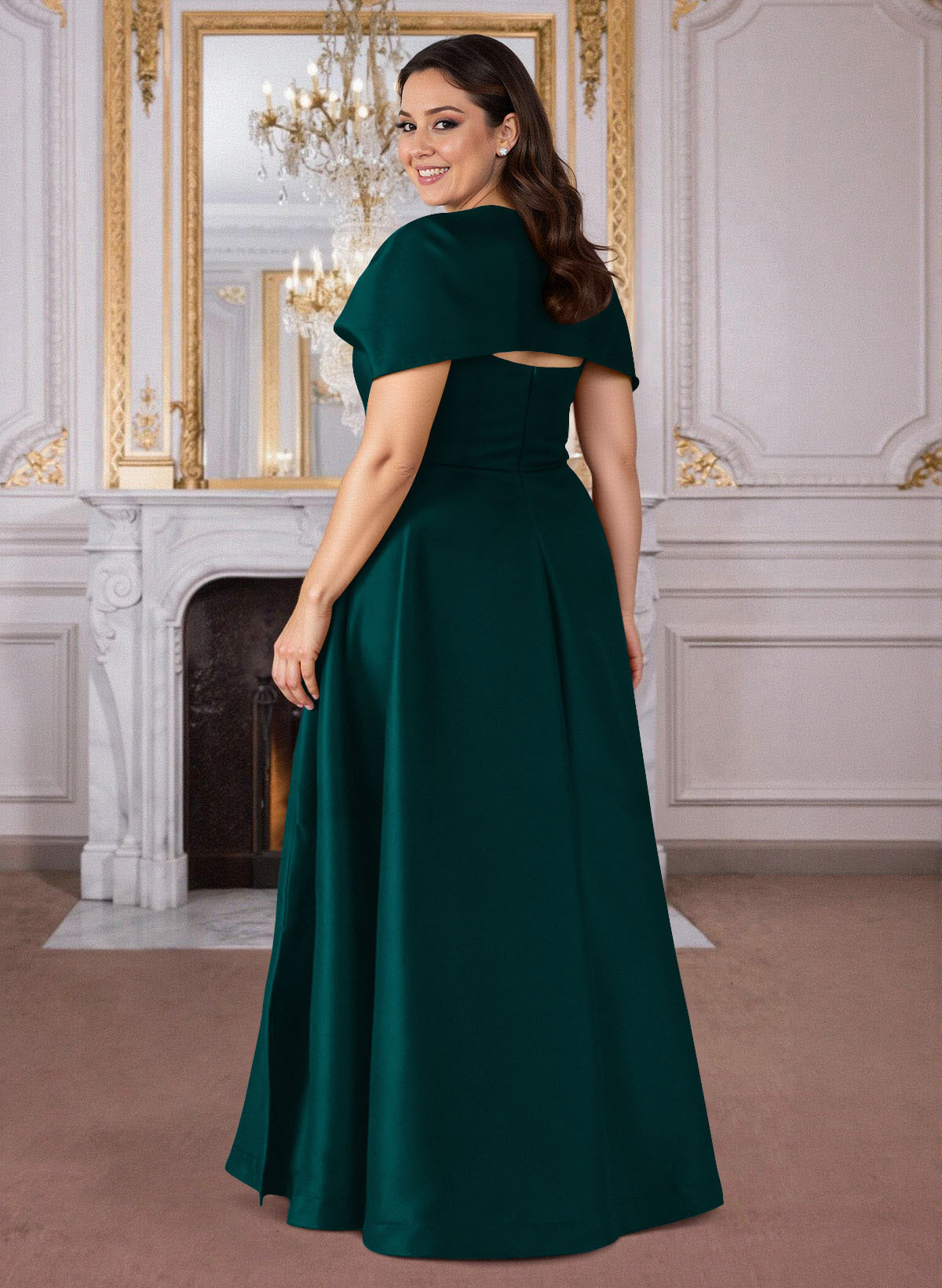 A-Line Cape Sleeves Floor-Length Satin Mother Of The Bride Dresses, product image 66