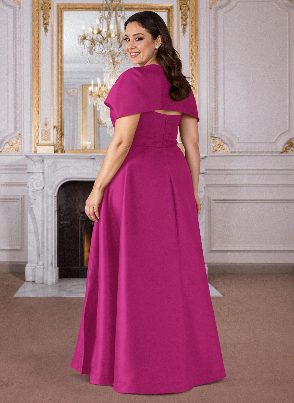 A-Line Cape Sleeves Floor-Length Satin Mother Of The Bride Dresses, product image 32