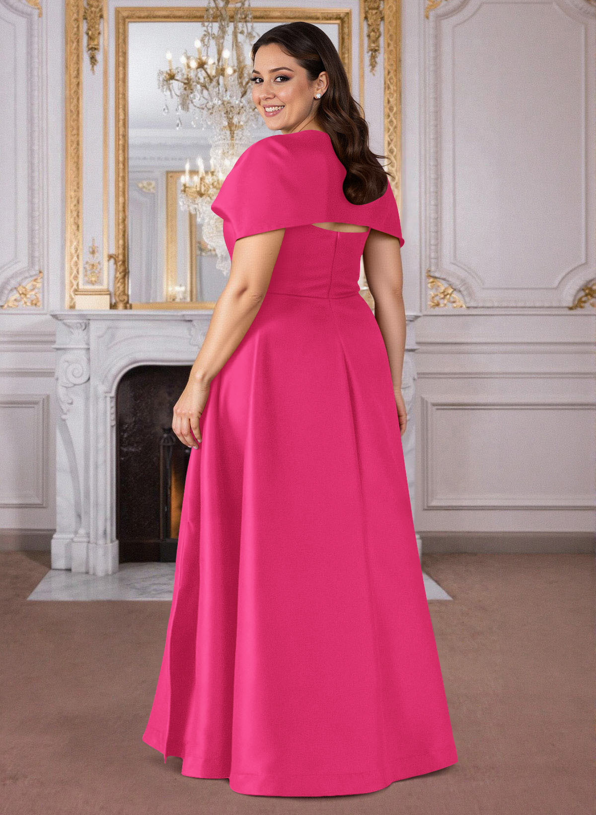 A-Line Cape Sleeves Floor-Length Satin Mother Of The Bride Dresses, product image 34