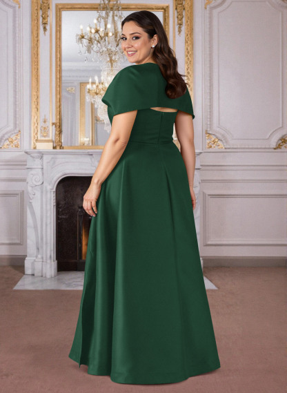 A-Line Cape Sleeves Floor-Length Satin Mother Of The Bride Dresses, product image 64