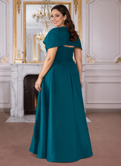 A-Line Cape Sleeves Floor-Length Satin Mother Of The Bride Dresses, product image 22