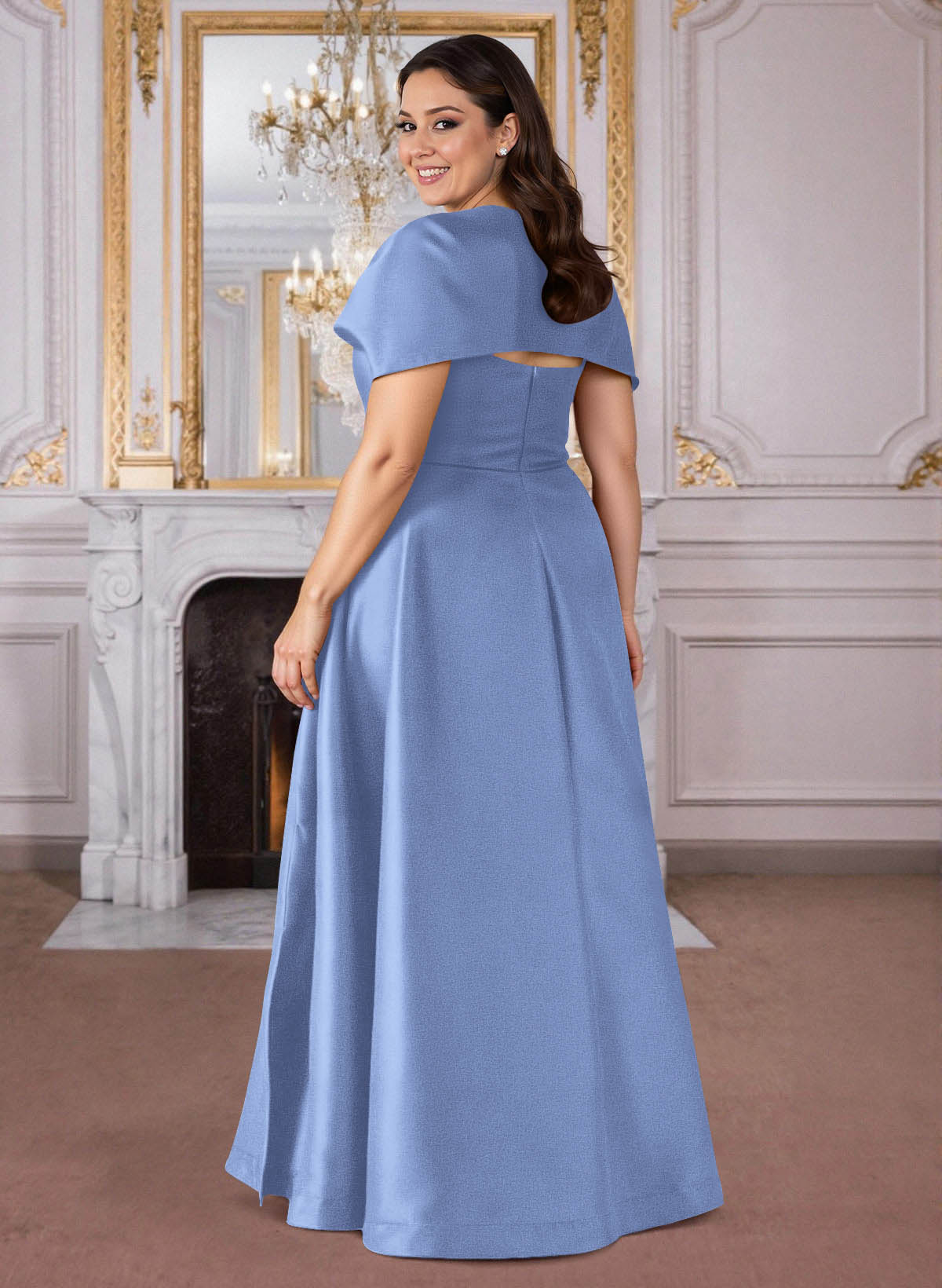 A-Line Cape Sleeves Floor-Length Satin Mother Of The Bride Dresses, product image 28