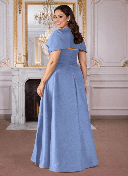 A-Line Cape Sleeves Floor-Length Satin Mother Of The Bride Dresses, product image 28