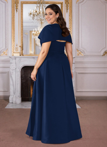 A-Line Cape Sleeves Floor-Length Satin Mother Of The Bride Dresses, product image 10