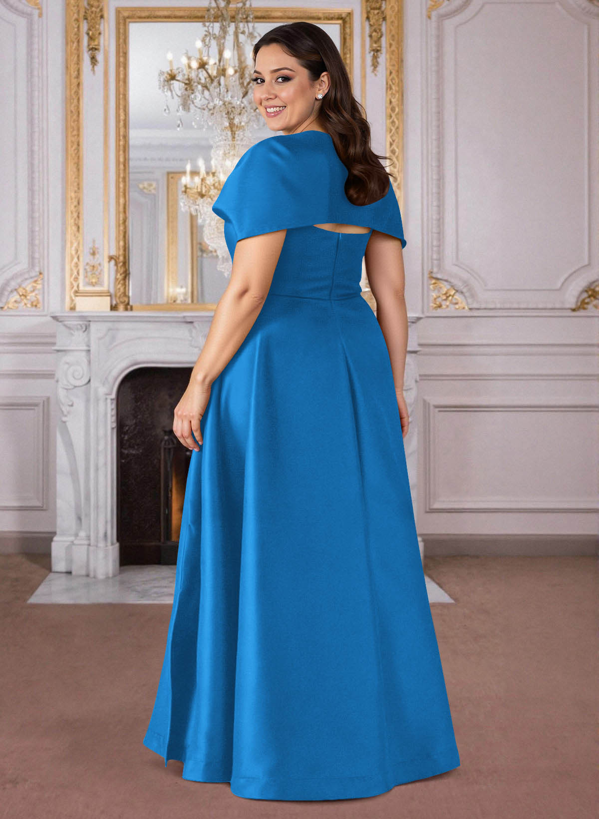 A-Line Cape Sleeves Floor-Length Satin Mother Of The Bride Dresses, product image 26