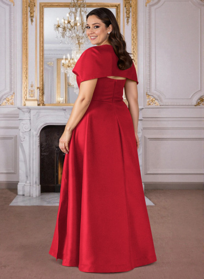 A-Line Cape Sleeves Floor-Length Satin Mother Of The Bride Dresses, product image 50