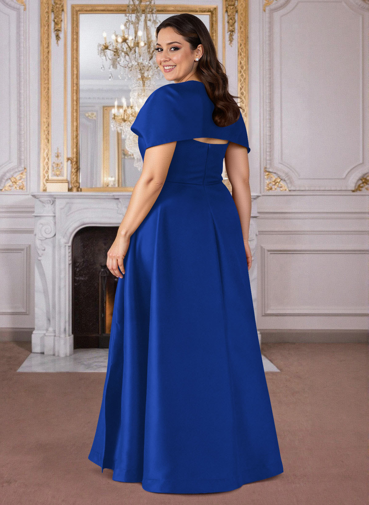 A-Line Cape Sleeves Floor-Length Satin Mother Of The Bride Dresses, product image 12