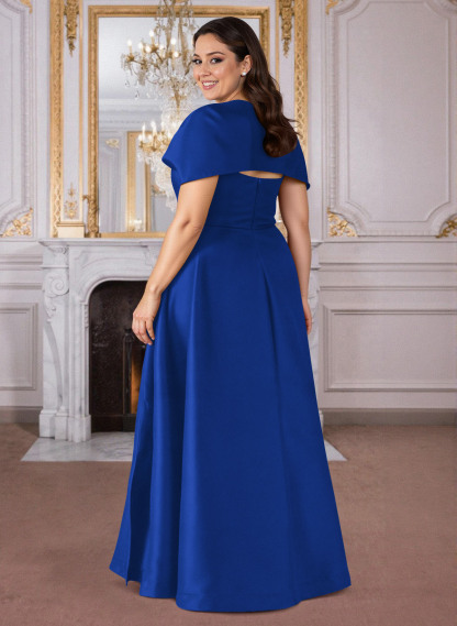 A-Line Cape Sleeves Floor-Length Satin Mother Of The Bride Dresses, product image 12
