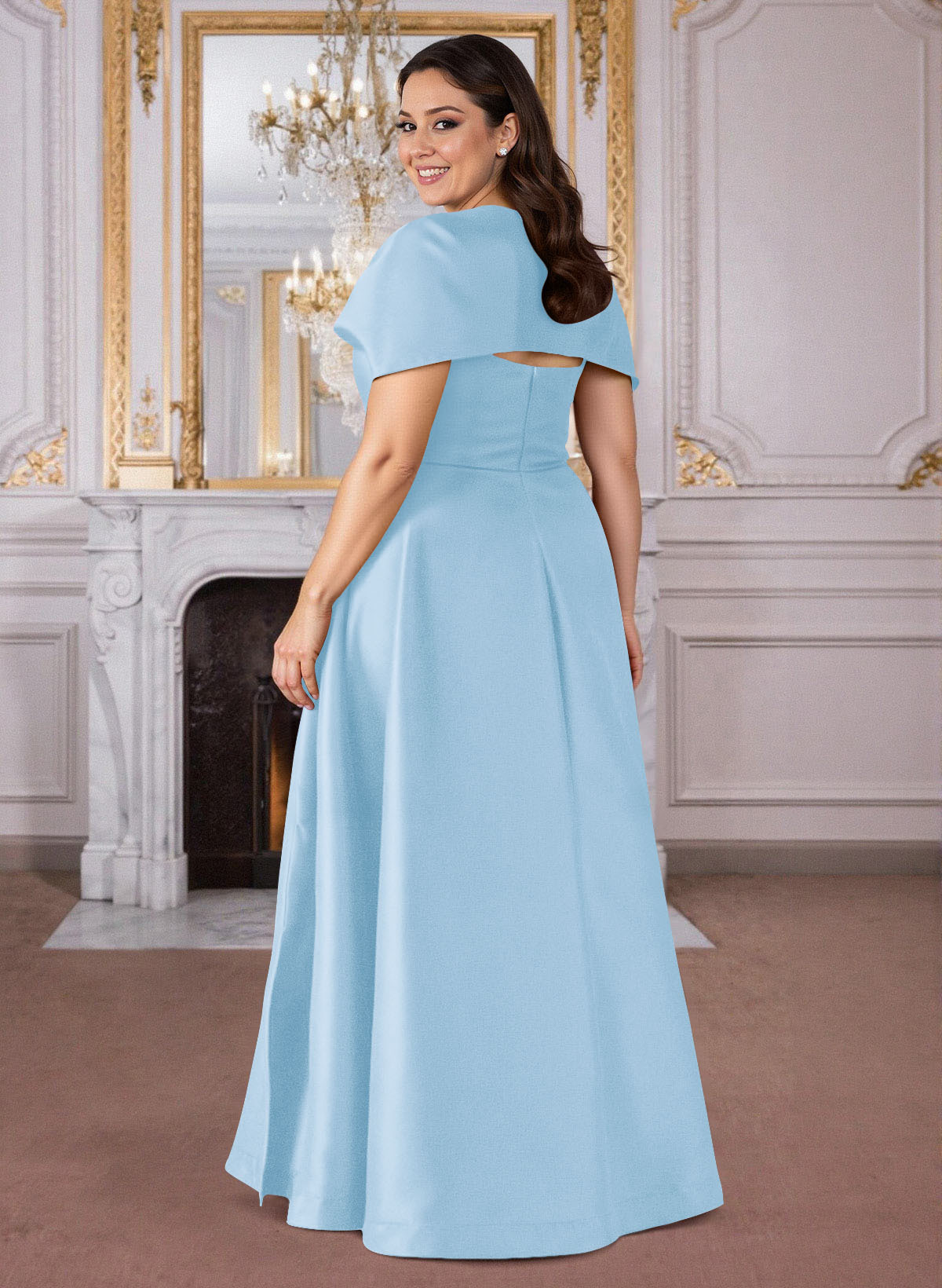 A-Line Cape Sleeves Floor-Length Satin Mother Of The Bride Dresses, product image 20