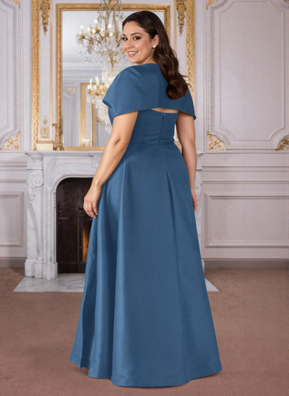 A-Line Cape Sleeves Floor-Length Satin Mother Of The Bride Dresses, product image 14