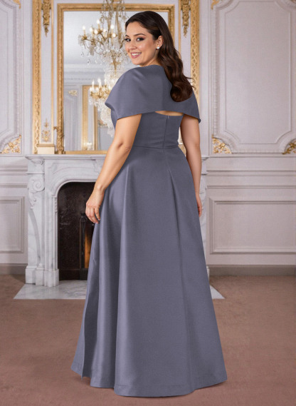A-Line Cape Sleeves Floor-Length Satin Mother Of The Bride Dresses, product image 16
