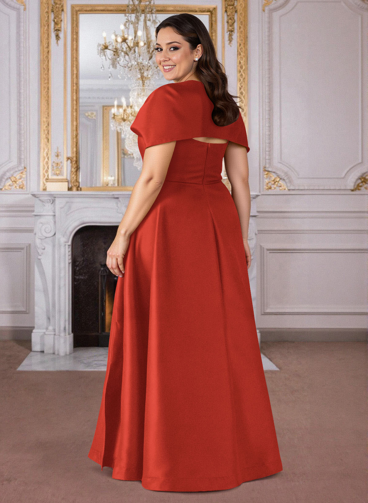 A-Line Cape Sleeves Floor-Length Satin Mother Of The Bride Dresses, product image 60