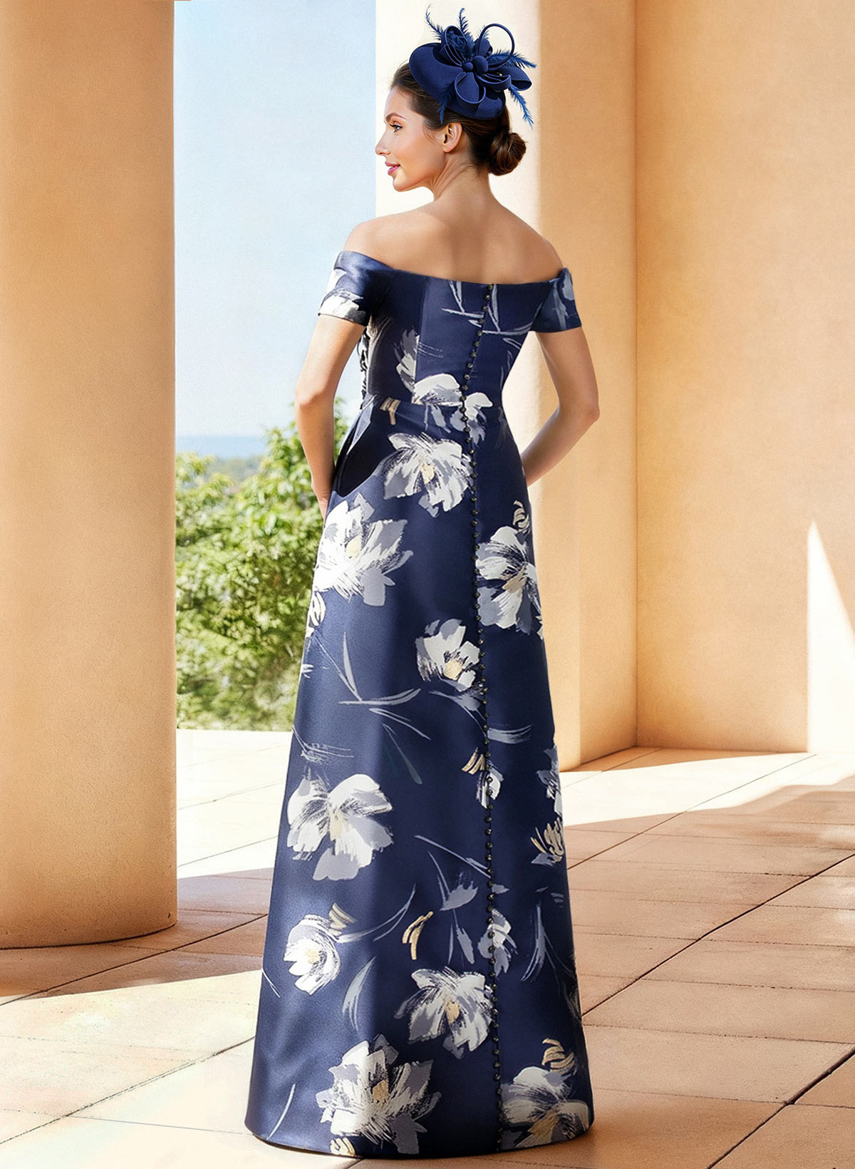 A-Line Off-The-Shoulder Short Sleeves Floor-Length Twill Satin Mother Of The Bride Dresses