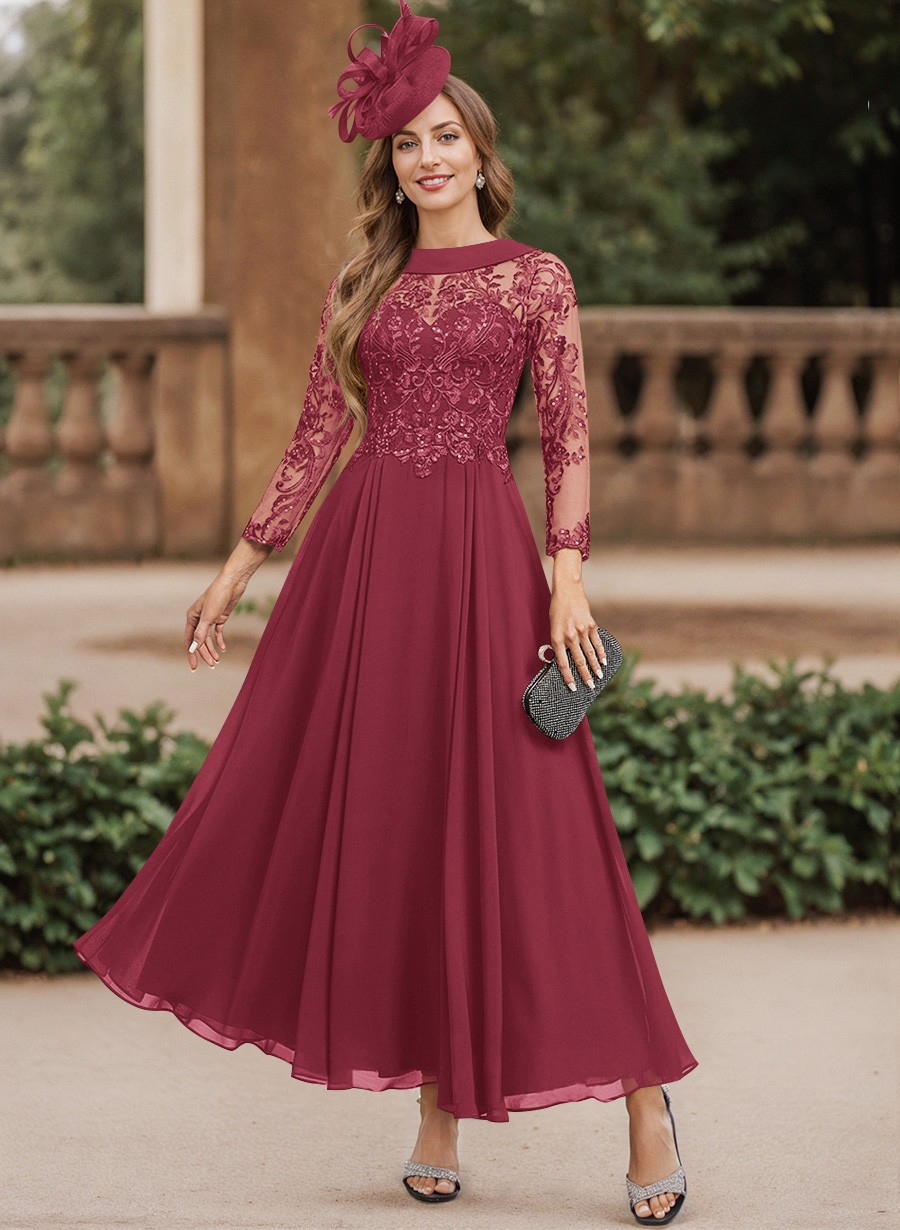 A-Line Scoop Neck Ankle-Length Chiffon Mother Of The Bride Dresses With Lace