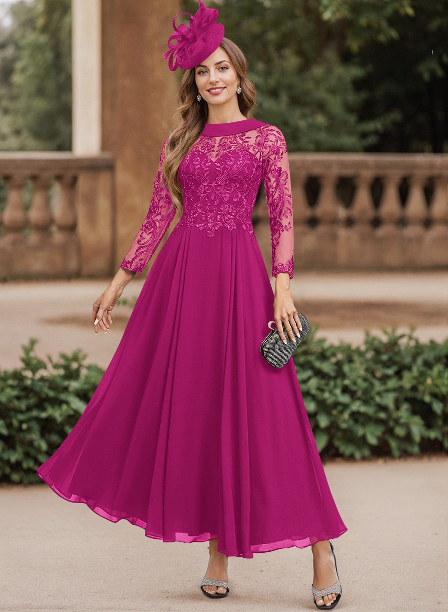 A-Line Scoop Neck Ankle-Length Chiffon Mother Of The Bride Dresses With Lace