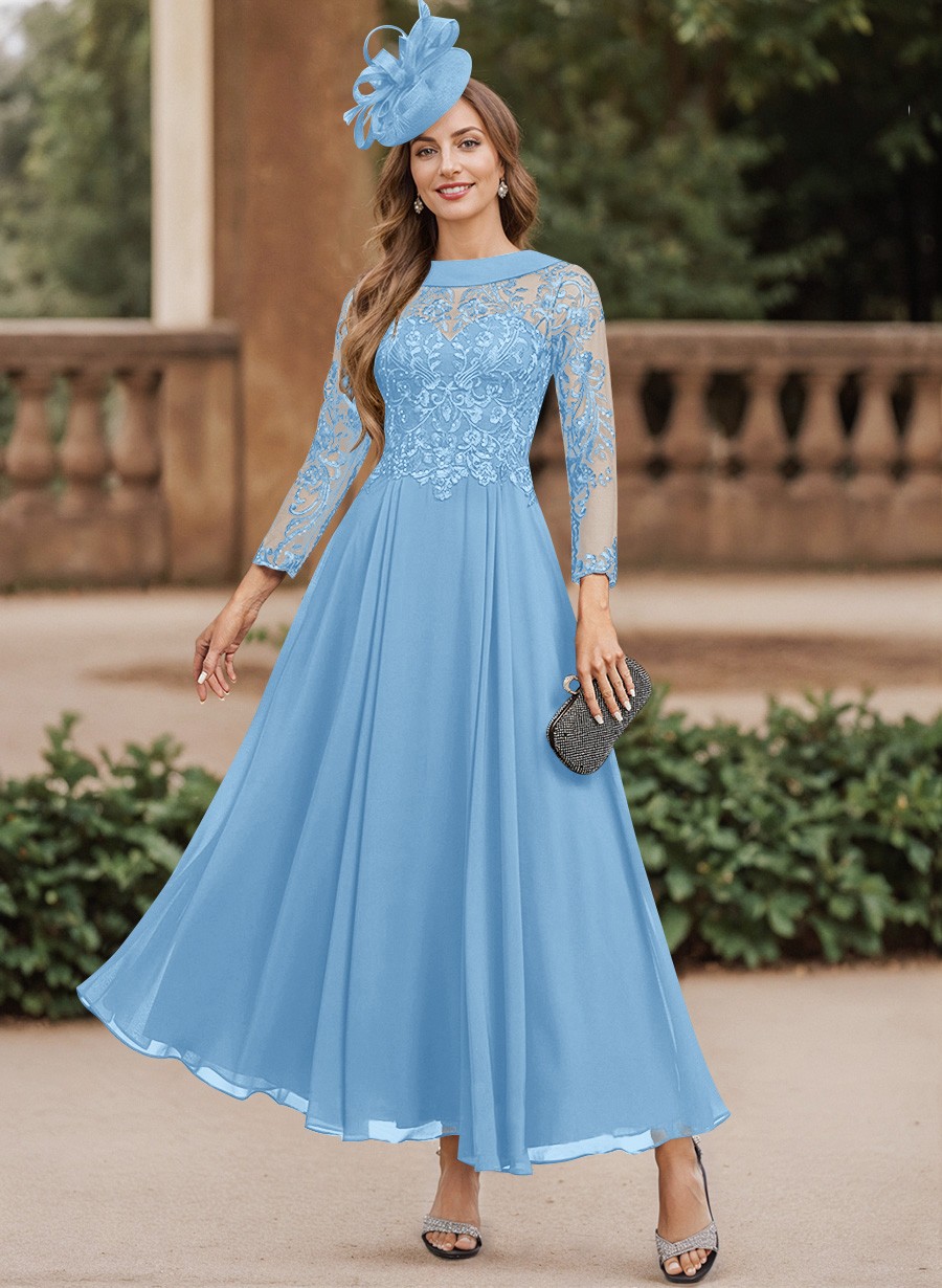 A-Line Scoop Neck Ankle-Length Chiffon Mother Of The Bride Dresses With Lace