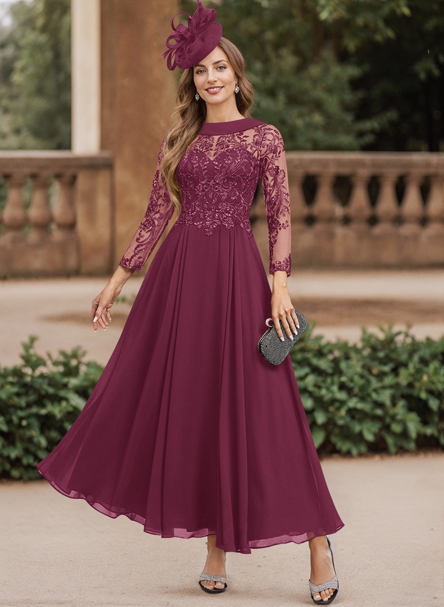 A-Line Scoop Neck Ankle-Length Chiffon Mother Of The Bride Dresses With Lace