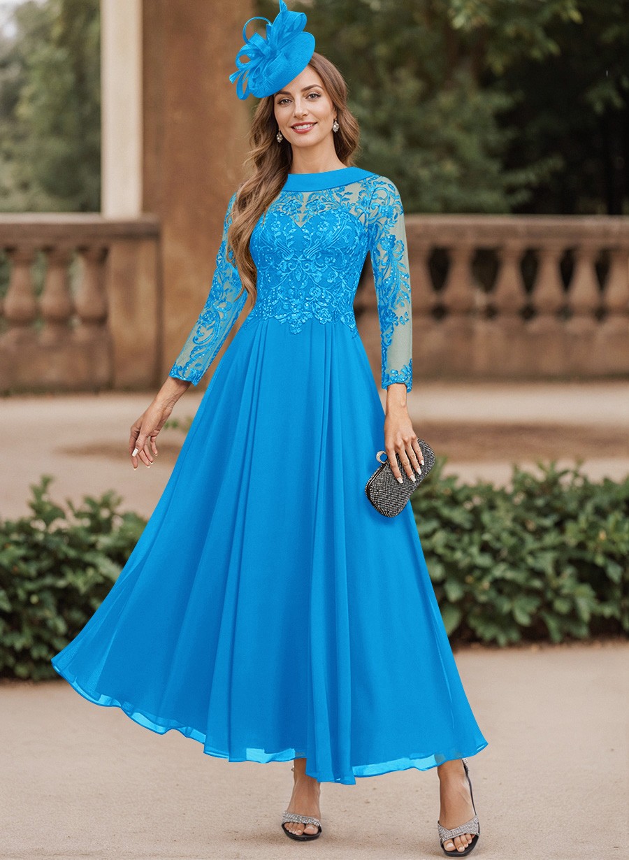 A-Line Scoop Neck Ankle-Length Chiffon Mother Of The Bride Dresses With Lace