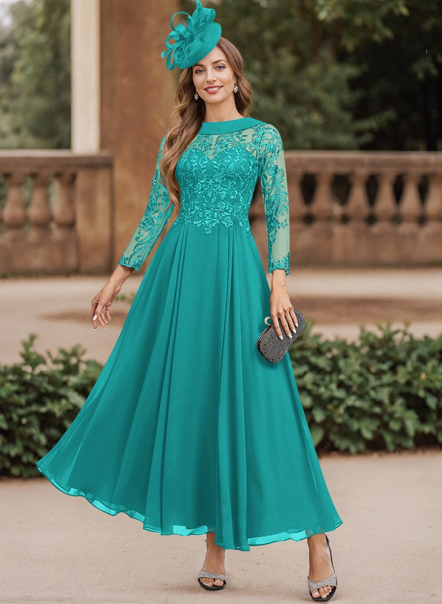 A-Line Scoop Neck Ankle-Length Chiffon Mother Of The Bride Dresses With Lace