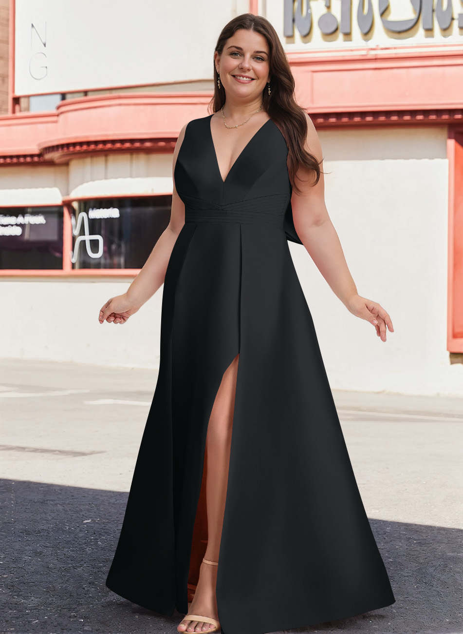 V-Neck Satin A-Line Mother Of The Bride Dresses With Bow, product image 3