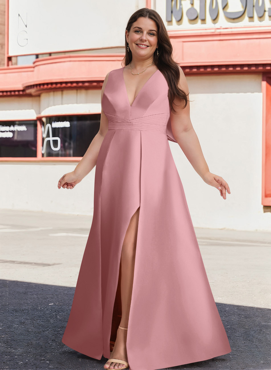 V-Neck Satin A-Line Mother Of The Bride Dresses With Bow, product image 22
