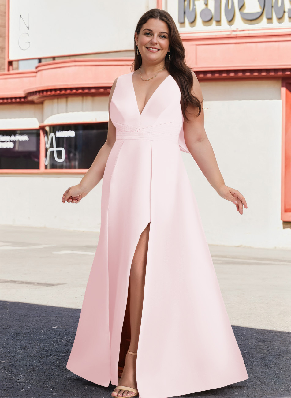 V-Neck Satin A-Line Mother Of The Bride Dresses With Bow, product image 24