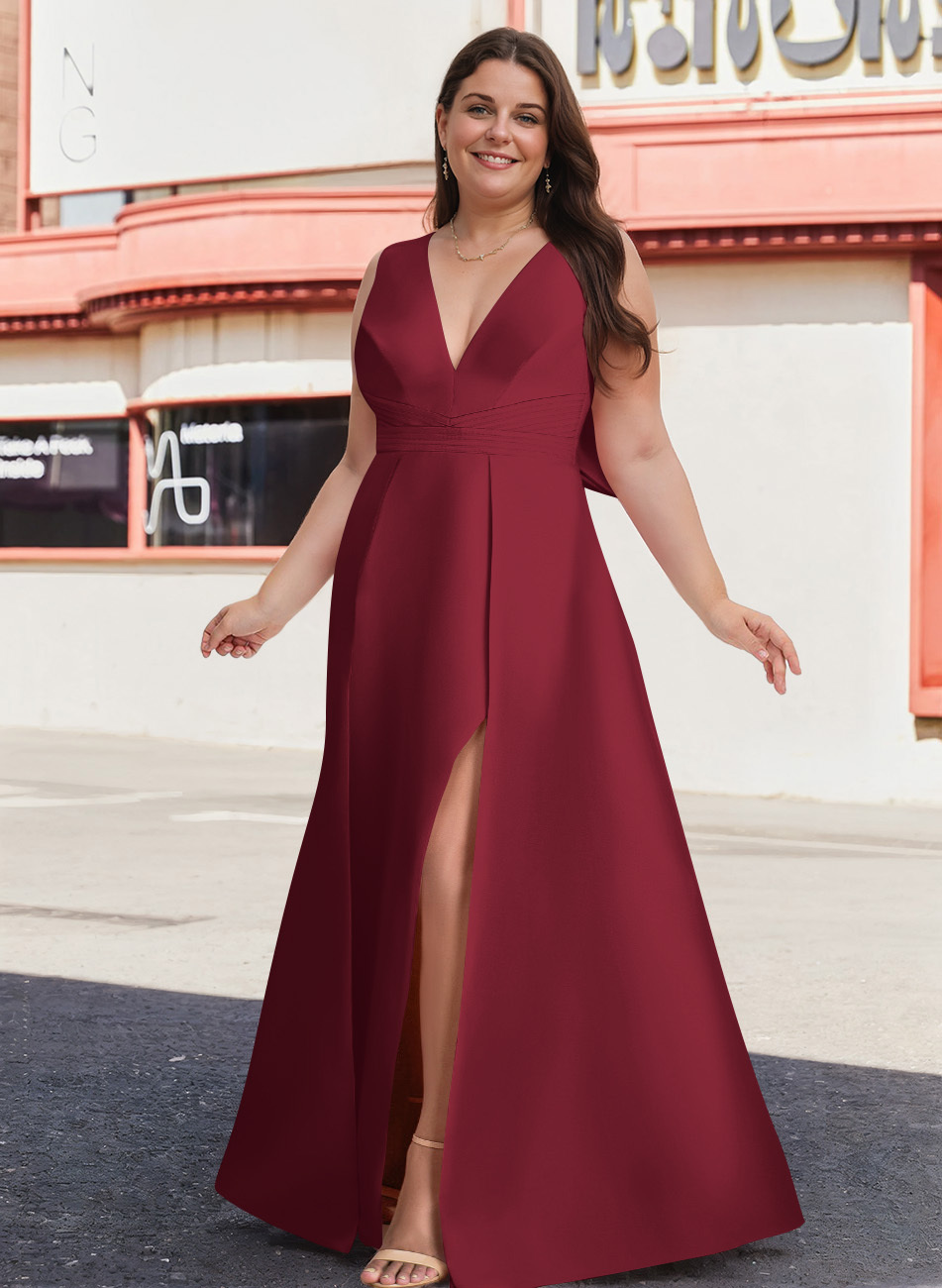 V-Neck Satin A-Line Mother Of The Bride Dresses With Bow, product image 27
