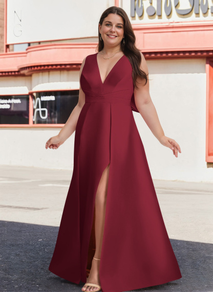 V-Neck Satin A-Line Mother Of The Bride Dresses With Bow, product image 27