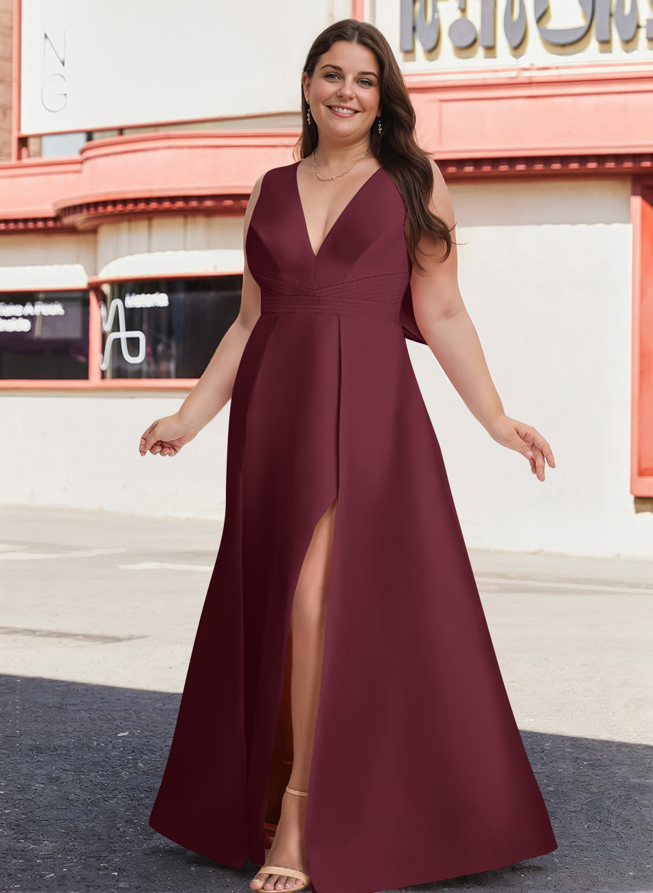 V-Neck Satin A-Line Mother Of The Bride Dresses With Bow, product image 28