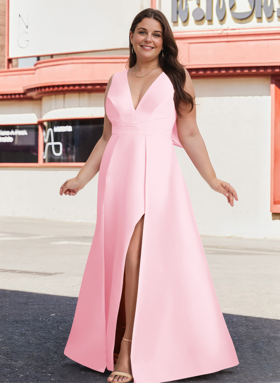 V-Neck Satin A-Line Mother Of The Bride Dresses With Bow, product image 25